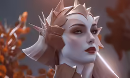 a woman with very weird hair and horns on her head