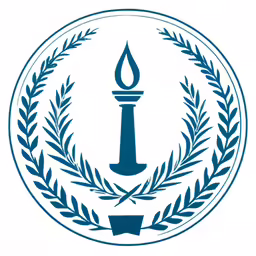 a circle with an image of a fountain surrounded by a laurel