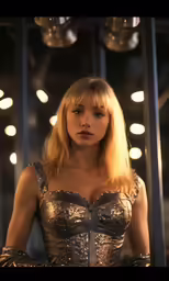 a woman is dressed in shiny clothing