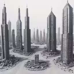 an illustration of a huge city in a barren area