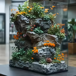 a picture with rocks and flowers in it