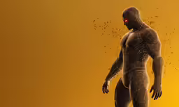 there is a man standing in front of the image