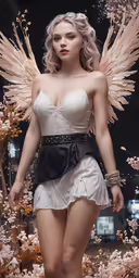 a young woman is dressed in white with wings