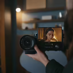 a woman holding up a camera to take a photo
