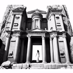 a woman standing on steps in front of a building