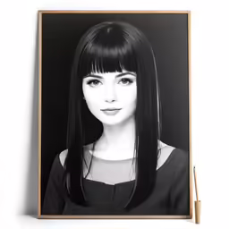 a young woman with long black hair and bangs