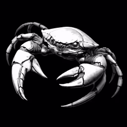 a black and white crab is shown on a black background
