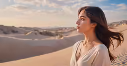 a woman standing in the middle of a desert