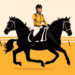 a person is riding a black horse in a yellow uniform