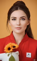 a woman with a flower in her hand