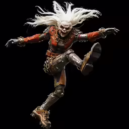 a man in metal gear with long hair and claws on