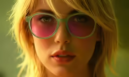 a woman wearing round sunglasses looking into the distance