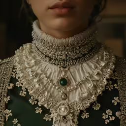 the woman is wearing a fancy neck collar