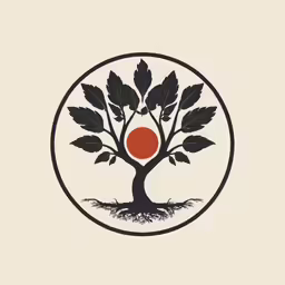 an orange tree with black leaves in a circle
