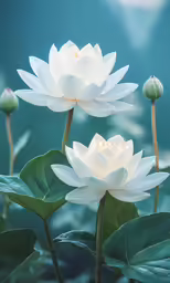 a bunch of flowers that are on some water