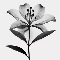 a large flower with two petals and green leaves