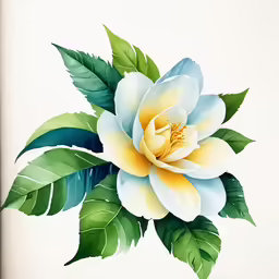 the large flower has leaves and green leaves