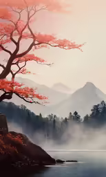 a lone tree sitting on the edge of a cliff near a body of water