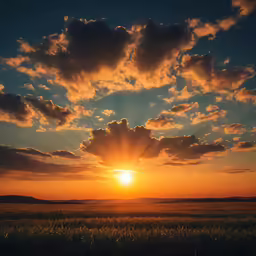 the sun rising over a large field in the daytime