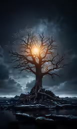 a tree with some lights around it