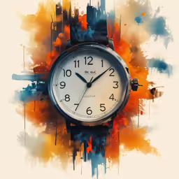 a clock with colorful paint splattered on it
