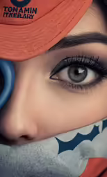 a woman with her eyes closed wearing an orange hat