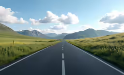 the empty road is on a beautiful day