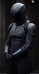 the suit of an officer wearing a helmet