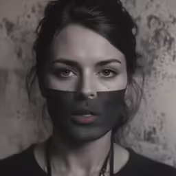 a woman with an unusual black face paint