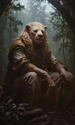 a man in a bear costume sitting down