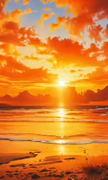 the sun shining bright over a beach area