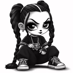 the cute little girl has long black hair