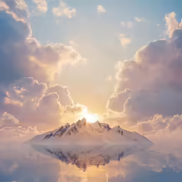 an island with mountains at sunset with clouds