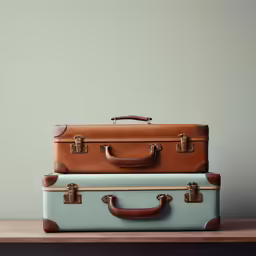 a couple of suitcases sit on top of a table