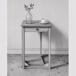 an old fashioned side table with a vase on top