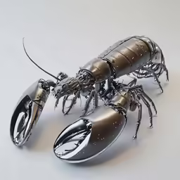 a shiny metal craw sitting on a table