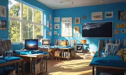 the room has a lot of items on the walls