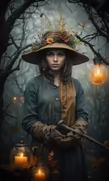 the poster depicts an image of a woman dressed in period dress holding a knife