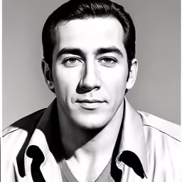 a black and white photo of a man with long hair