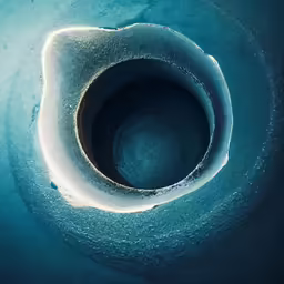 a very deep hole filled with snow and frozen water