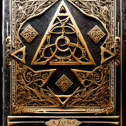 a gold art deco plaque on a black wall