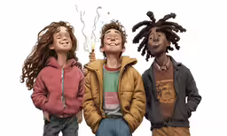 three children wearing jackets standing up to their chests