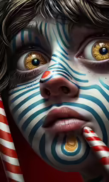 this is an artistic image of a boy with clown makeup