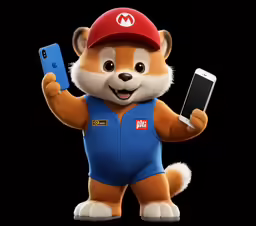 the red panda is showing off his new blue phone