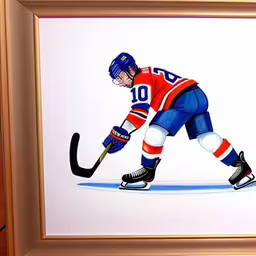a painting of a hockey player on the ice
