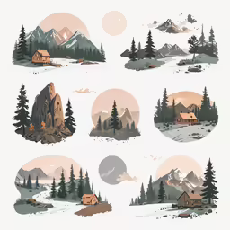 the set of mountain illustrations for the home