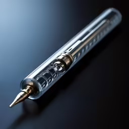 a fountain pen sitting on a table with black background
