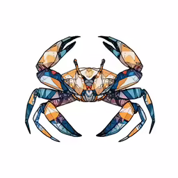 a bright crab with geometric designs on it