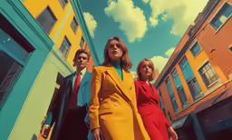 a group of people wearing different colored dresses
