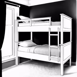 a line drawing of a bedroom with bunk beds